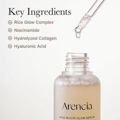 Arencia Rice Mucin Glow Serum, Collagen + Hyaluronic Acid & Niacinamide 30ml